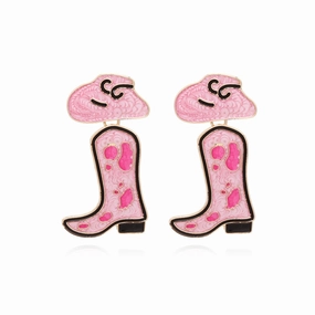 Wholesale Drip Oil Western Cowboy Boots Cow Pattern Hat Alloy Earrings