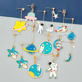 Wholesale Drip Planet Astronauts Alloy Earrings