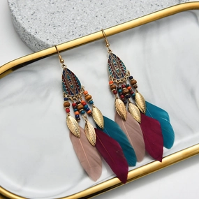 Wholesale Drop Shape Feather Alloy Earrings