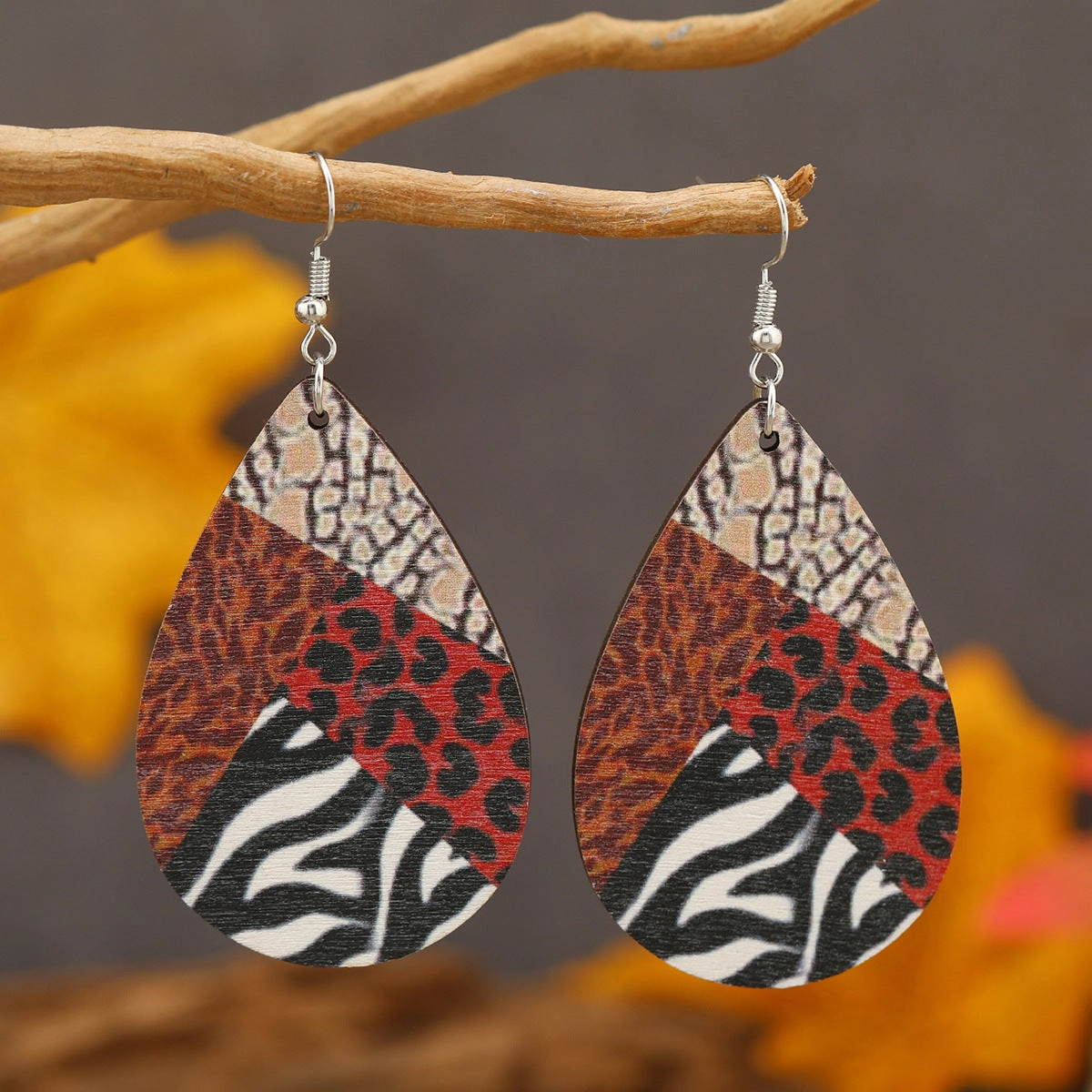 Wholesale Drop Shaped Wooden Hollow Sunflower Leopard Shoes Cactus Earrings