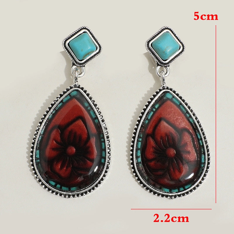 Wholesale Droplet shaped Flower Vintage Bohemian Alloy Earrings