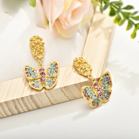 Wholesale Dumb Gold Full Diamond Butterfly Alloy Earrings