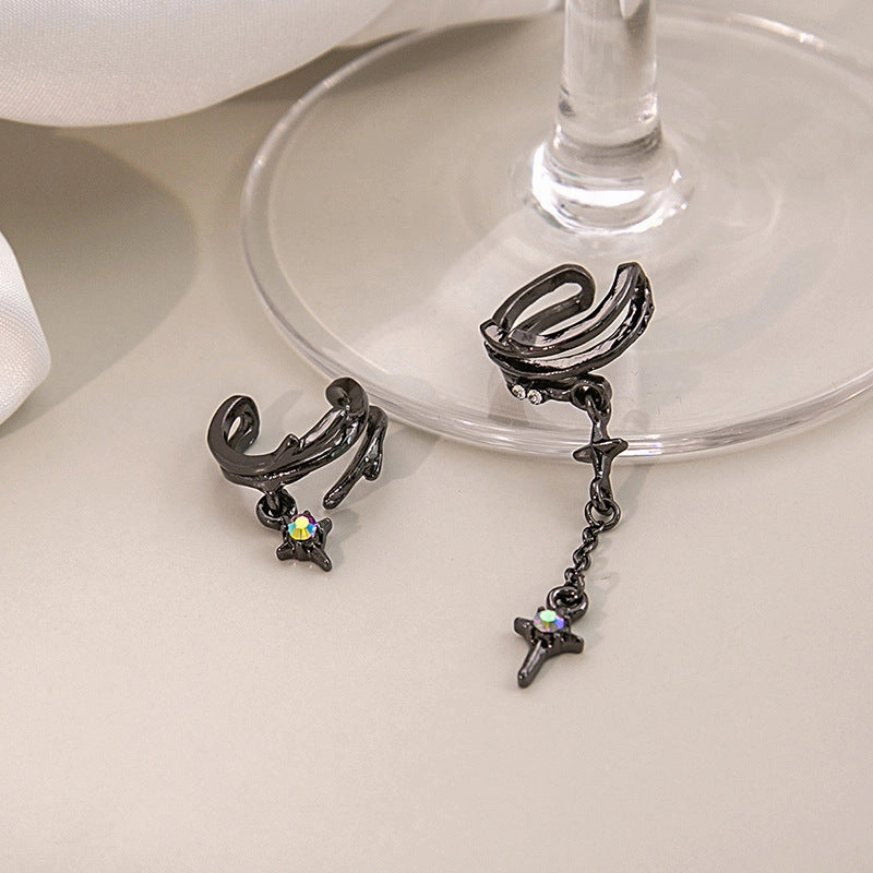 Wholesale Ear Bone Clip Niche Star Asymmetric Ear Clip Tassel Chain Cross Alloy Earrings