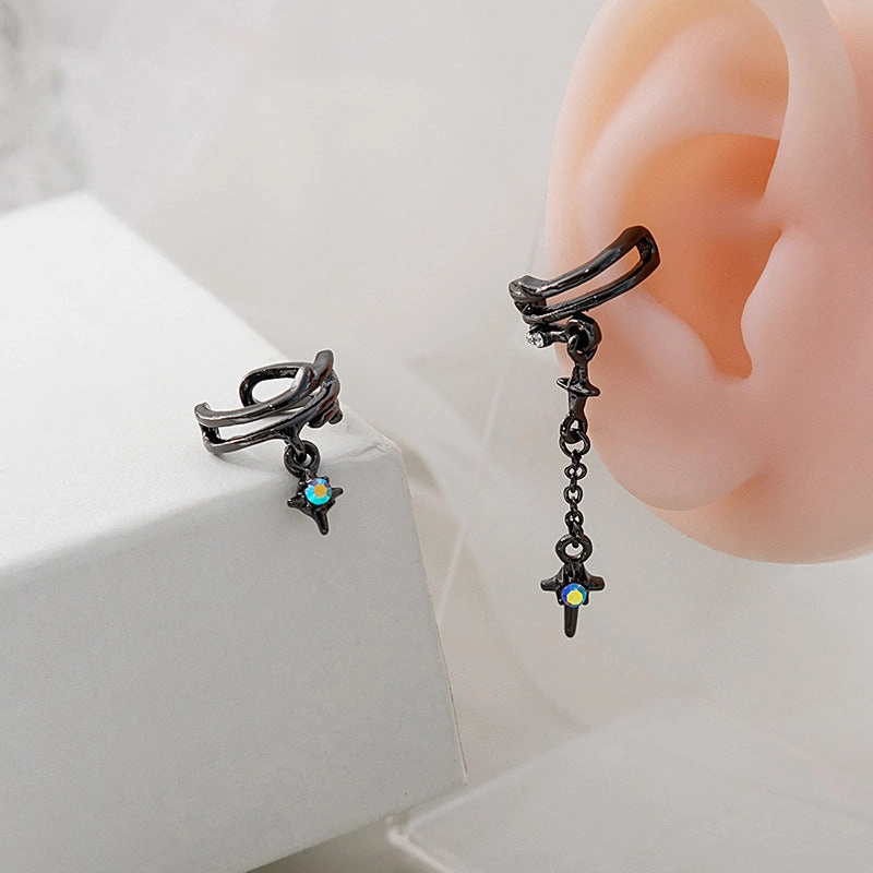 Wholesale Ear Bone Clip Niche Star Asymmetric Ear Clip Tassel Chain Cross Alloy Earrings