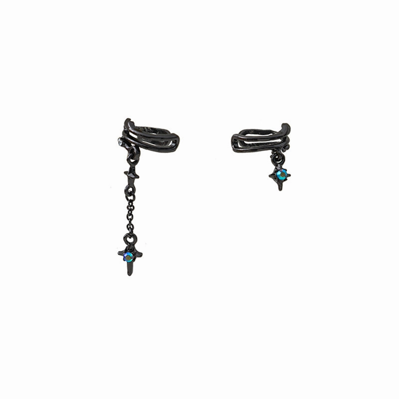 Wholesale Ear Bone Clip Niche Star Asymmetric Ear Clip Tassel Chain Cross Alloy Earrings