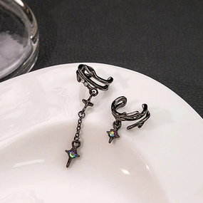 Wholesale Ear Bone Clip Niche Star Asymmetric Ear Clip Tassel Chain Cross Alloy Earrings