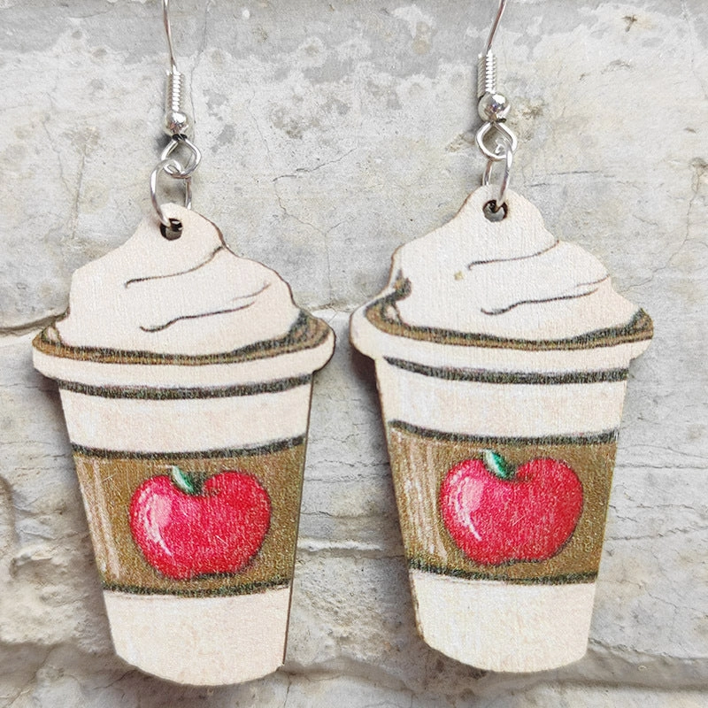 Wholesale Earrings 2 Pairs Wood Iron Hooks Coffee Cup Ice Cream OLY-ES-HY004
