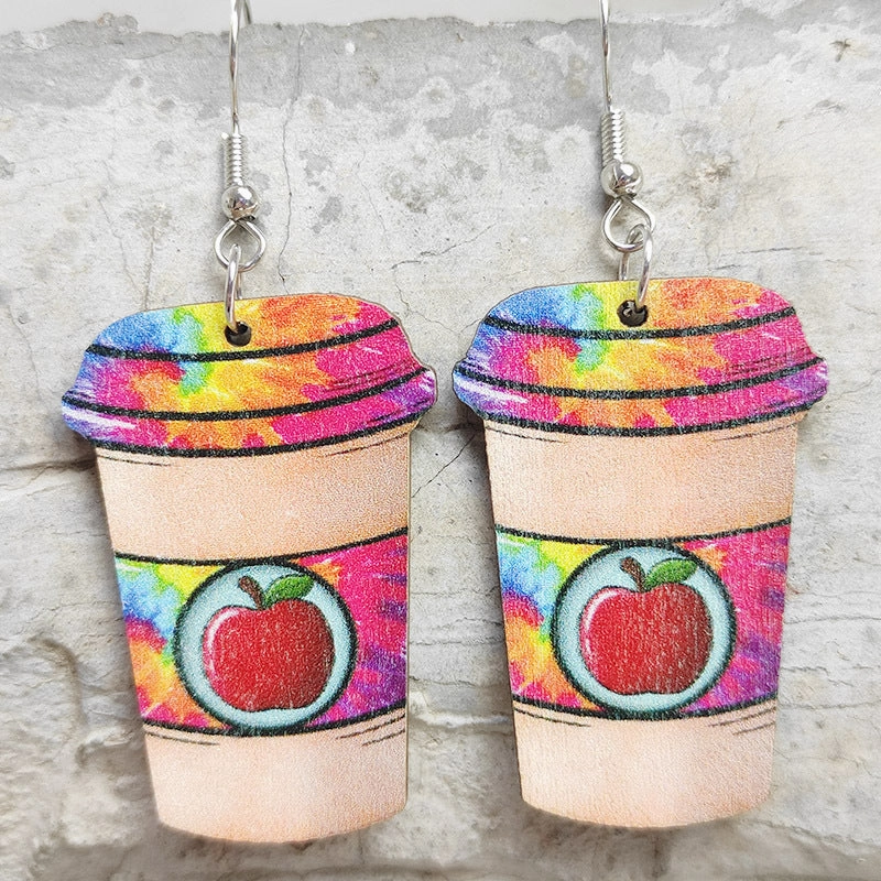 Wholesale Earrings 2 Pairs Wood Iron Hooks Coffee Cup Ice Cream OLY-ES-HY004