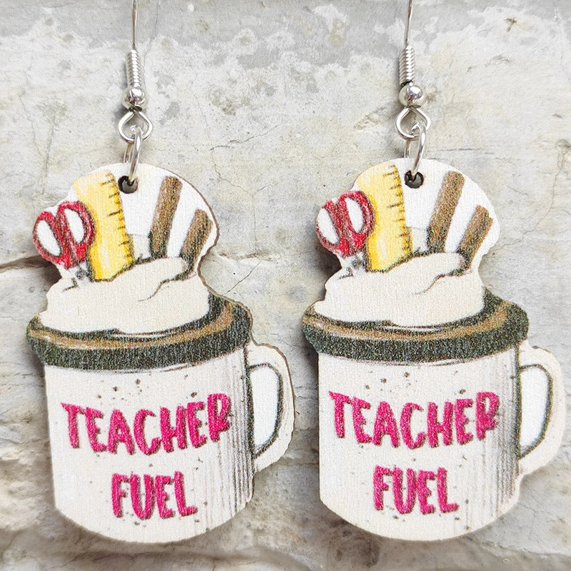 Wholesale Earrings 2 Pairs Wood Iron Hooks Coffee Cup Ice Cream OLY-ES-HY004