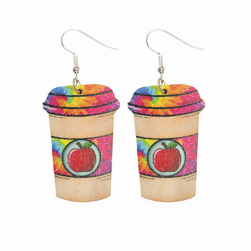 Wholesale Earrings 2 Pairs Wood Iron Hooks Coffee Cup Ice Cream OLY-ES-HY004