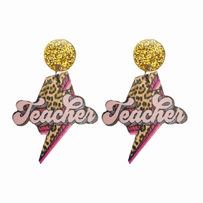 Wholesale Earrings 2 Pairs Wooden Acrylic Steel Needle Glitter Teacher OLY-ES-HY005