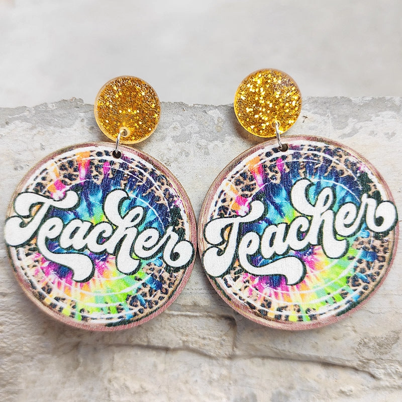 Wholesale Earrings 2 Pairs Wooden Acrylic Steel Needle Glitter Teacher OLY-ES-HY005