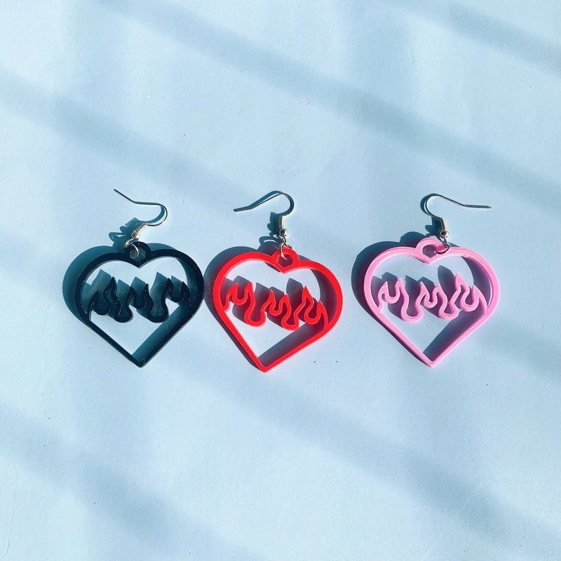 Wholesale Earrings Acrylic Heart Flame Hollow