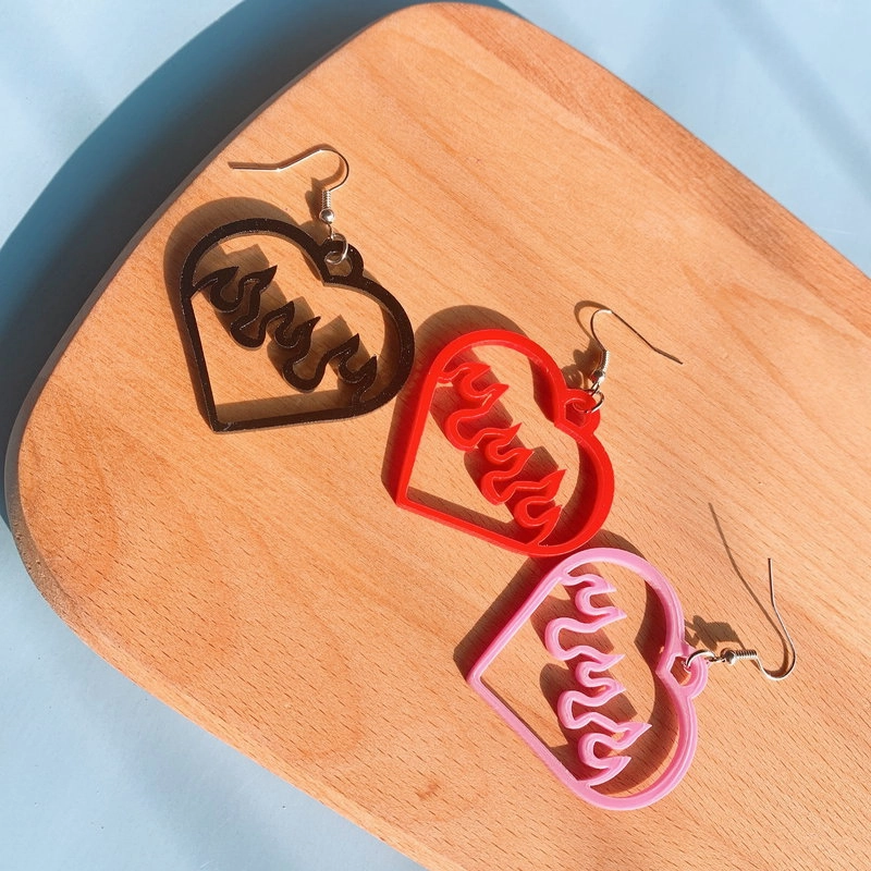Wholesale Earrings Acrylic Heart Flame Hollow
