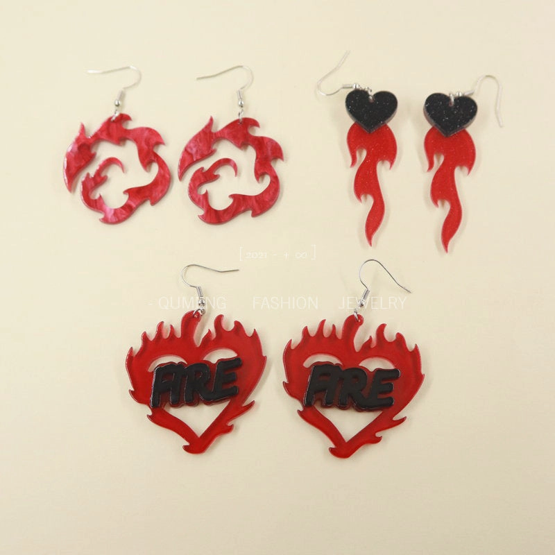 Wholesale Earrings Acrylic Vintage Flame Hearts