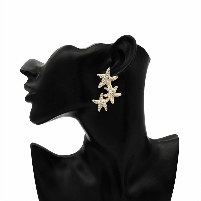 Wholesale Earrings Alloy Earrings Gold Starfish Diamond Earrings OLY-ES-HX004