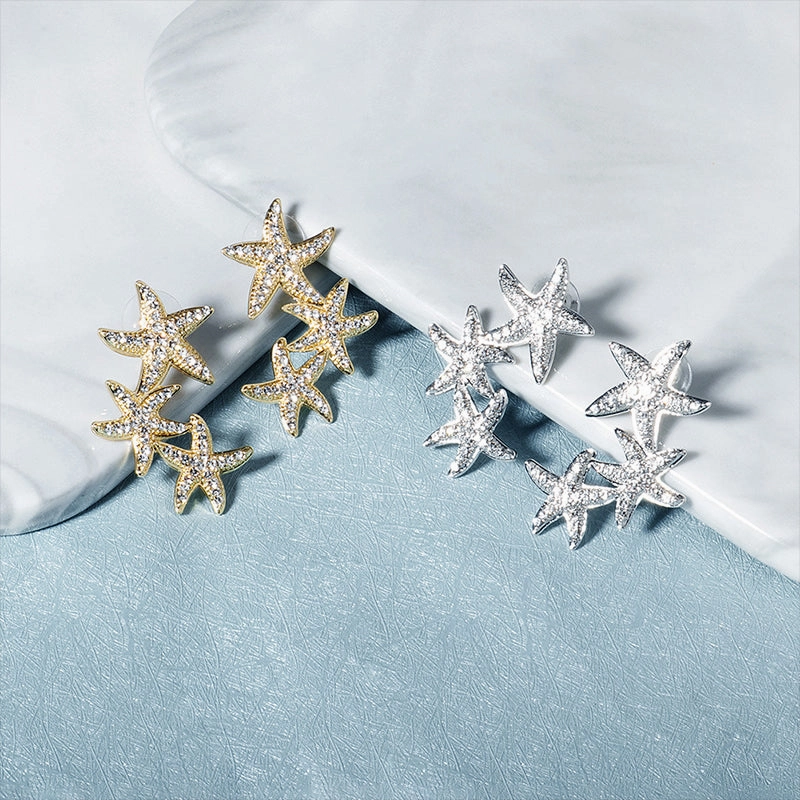 Wholesale Earrings Alloy Earrings Gold Starfish Diamond Earrings OLY-ES-HX004