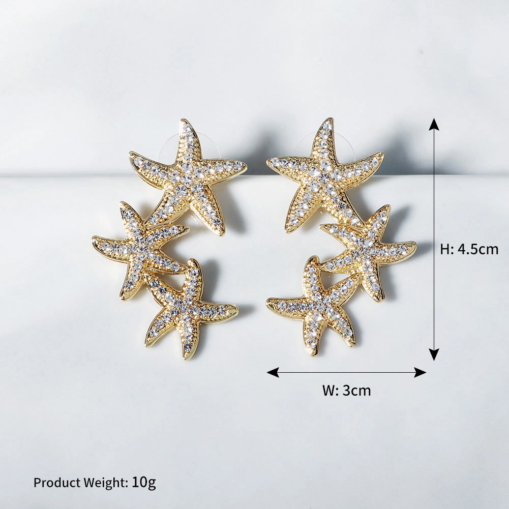 Wholesale Earrings Alloy Earrings Gold Starfish Diamond Earrings OLY-ES-HX004