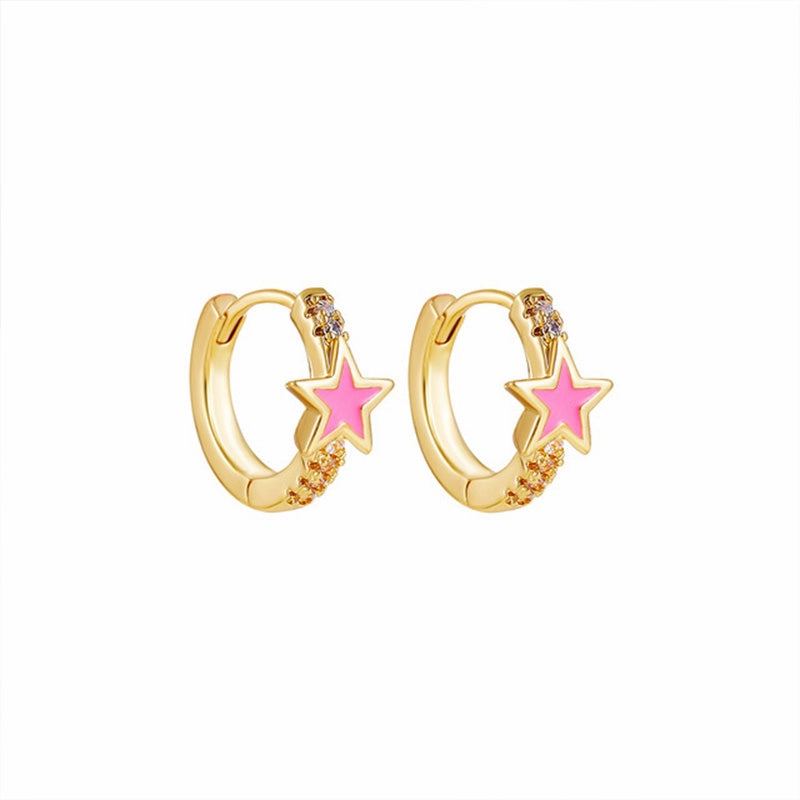 Wholesale Earrings Brass Pentagram Star Circle Circle Niche Design OLY-ES-BJ003