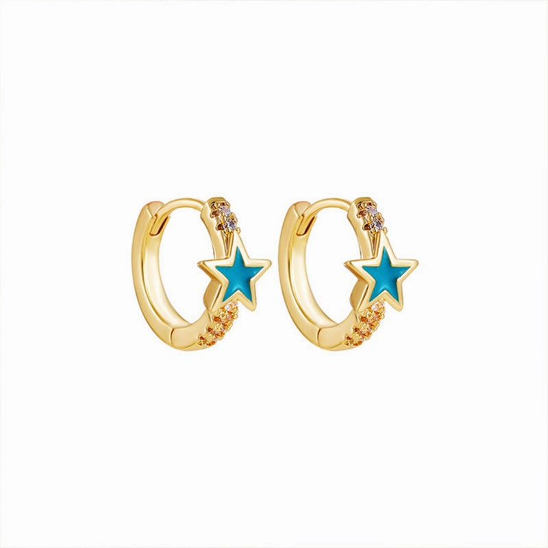 Wholesale Earrings Brass Pentagram Star Circle Circle Niche Design OLY-ES-BJ003