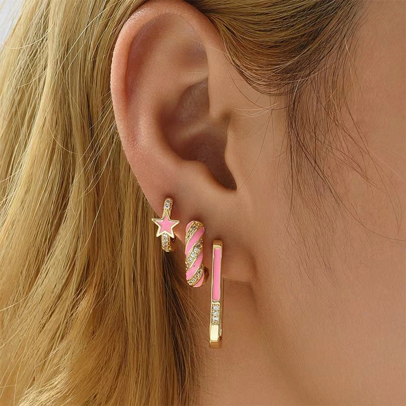 Wholesale Earrings Brass Pentagram Star Circle Circle Niche Design OLY-ES-BJ003