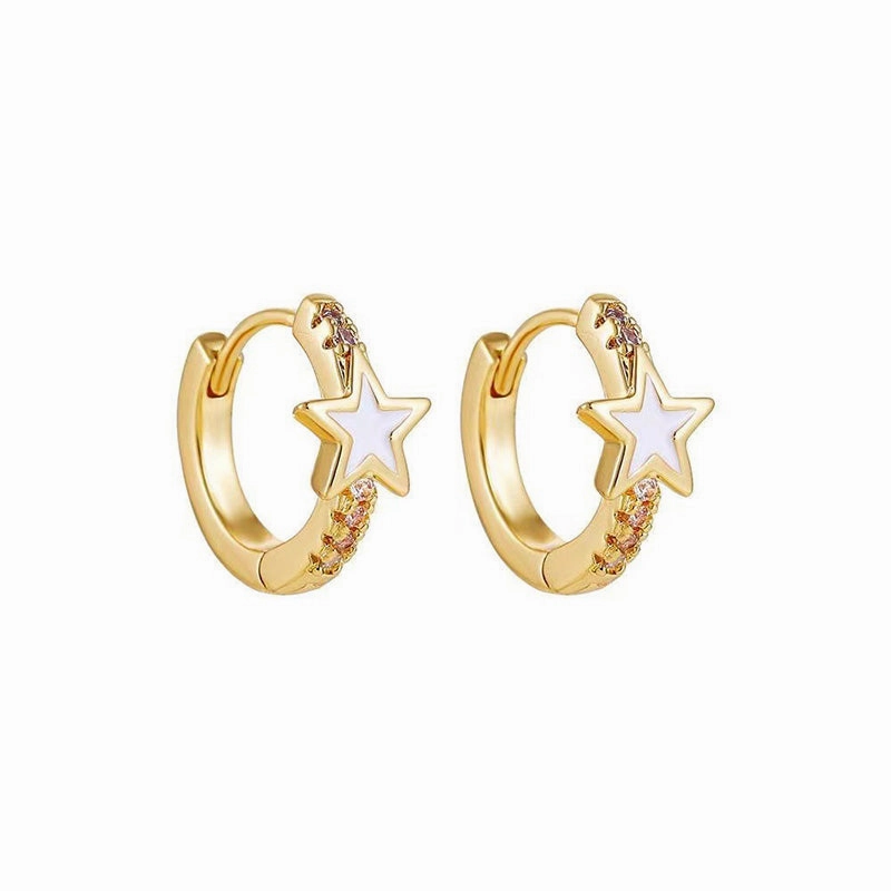 Wholesale Earrings Brass Pentagram Star Circle Circle Niche Design OLY-ES-BJ003