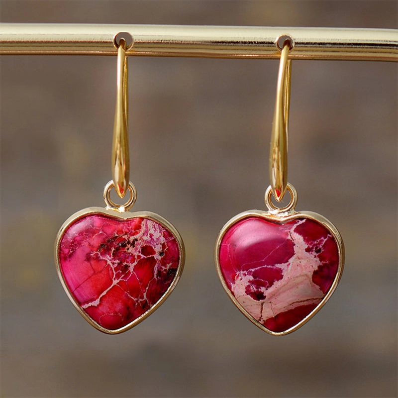 Wholesale Earrings Emperor Stone Peach Heart Pendant Earrings Popular Ins OLY-ES-LZ004