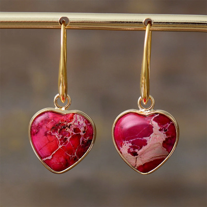 Wholesale Earrings Emperor Stone Peach Heart Pendant Earrings Popular Ins OLY-ES-LZ004