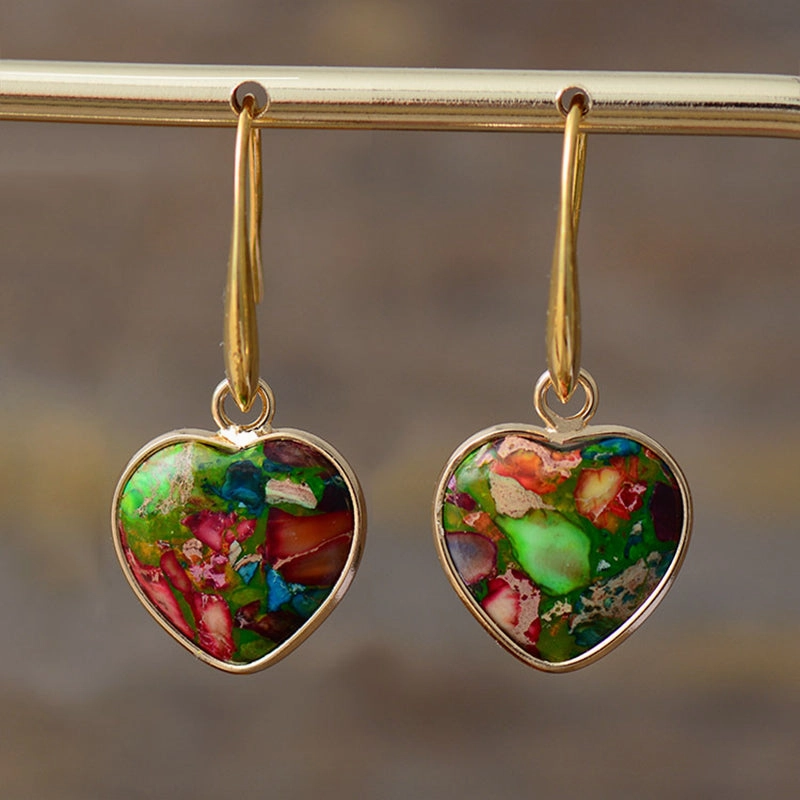 Wholesale Earrings Emperor Stone Peach Heart Pendant Earrings Popular Ins OLY-ES-LZ004