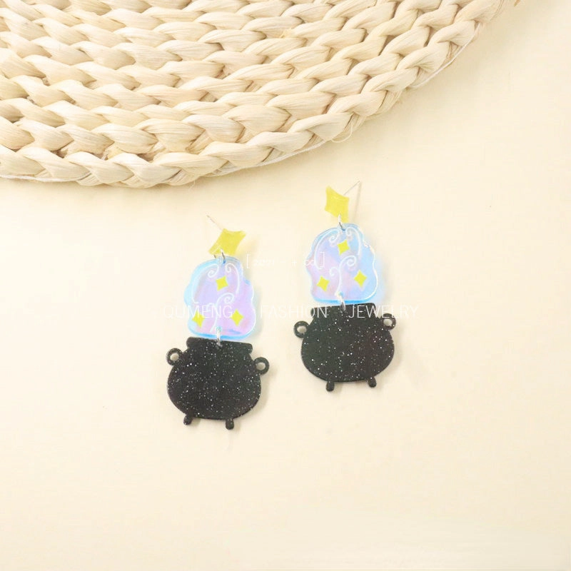 Wholesale Earrings Halloween Witch Alchemy Stove Super Sparkling Stars