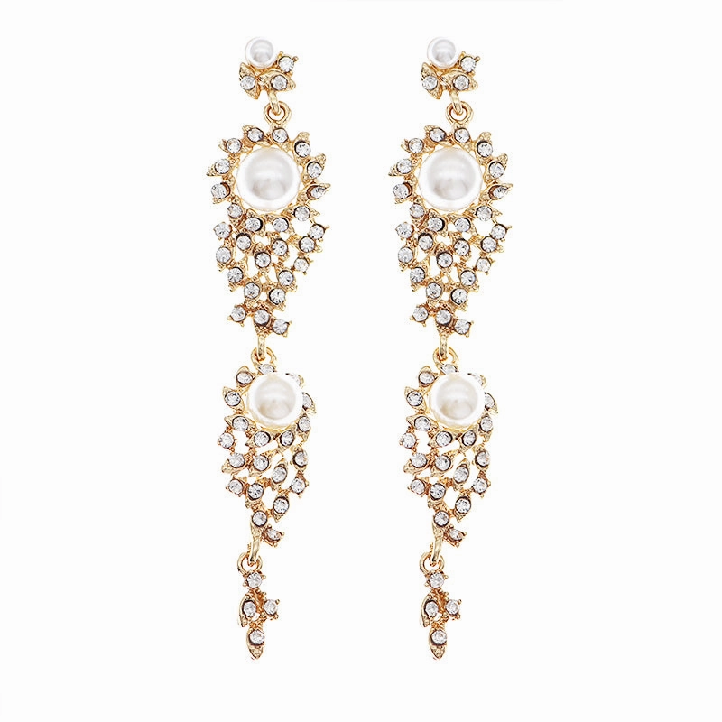 Wholesale Earrings Rhinestone Premium Alloy Rhinestone Long Earrings Pearl Earrings OLY-ES-HX005