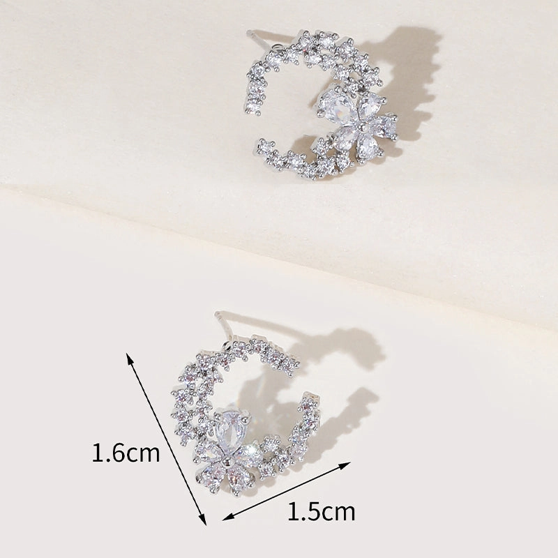 Wholesale Earrings Zircon Design Sense Round Petal Artificial Zircon Light Luxury OLY-ES-YY002