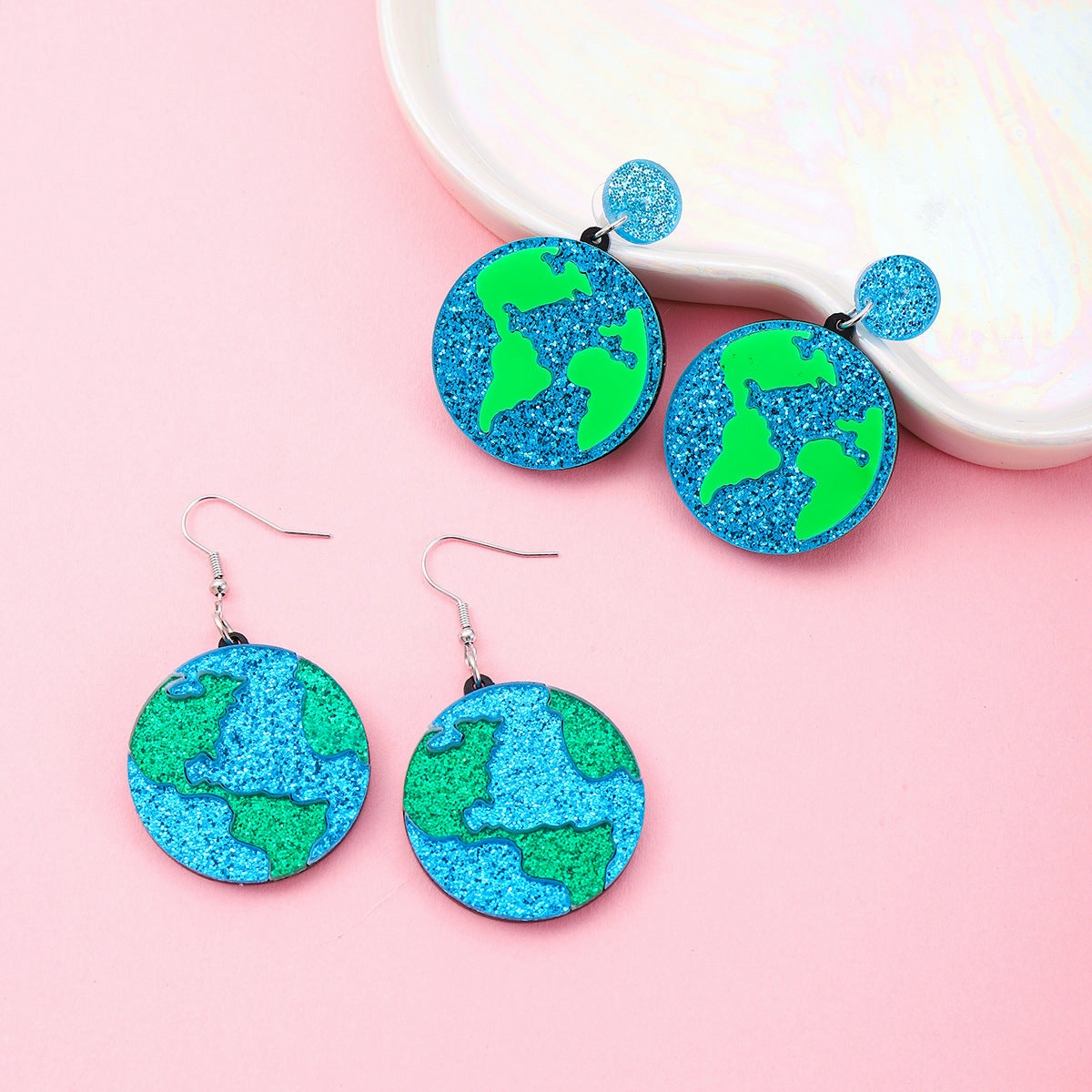 Wholesale Earth Eco-Friendly Glitter Acrylic Round Earrings