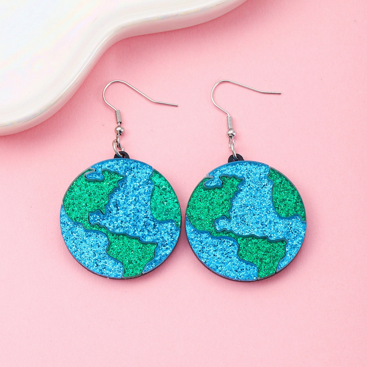 Wholesale Earth Eco-Friendly Glitter Acrylic Round Earrings