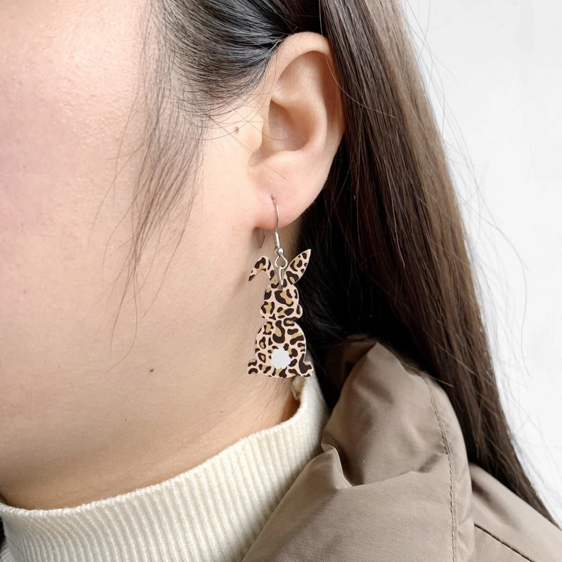 Wholesale Easter Acrylic Cute Leopard Rabbit Earrings