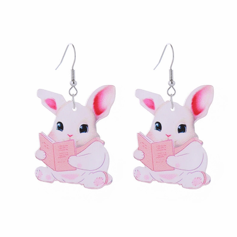Wholesale Easter Acrylic Double Sided Printing Cute Childlike Rabbit Earrings