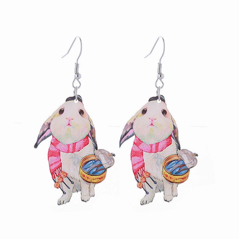 Wholesale Easter Acrylic Double Sided Printing Cute Childlike Rabbit Earrings