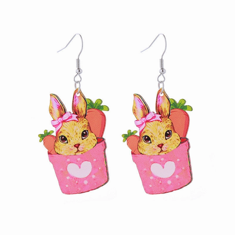 Wholesale Easter Acrylic Double Sided Printing Cute Childlike Rabbit Earrings