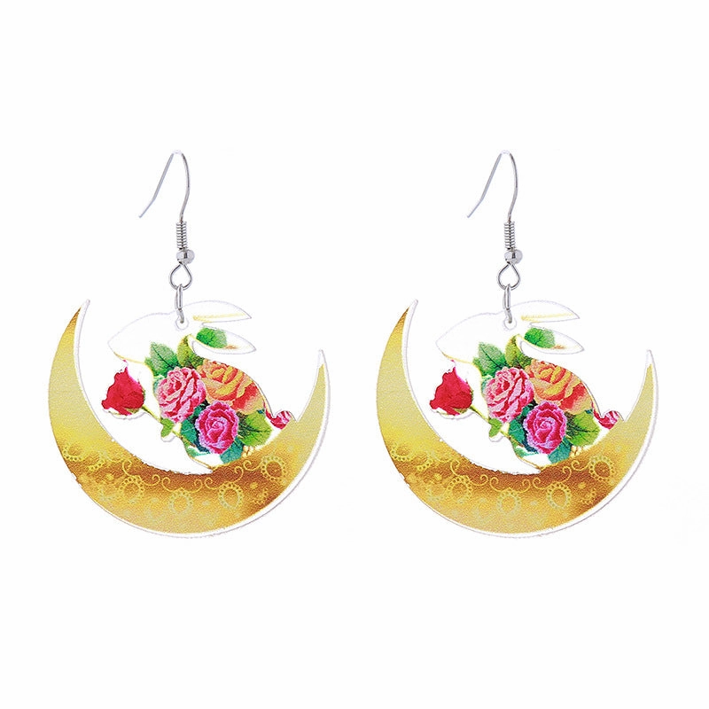 Wholesale Easter Acrylic Double Sided Printing Cute Childlike Rabbit Earrings