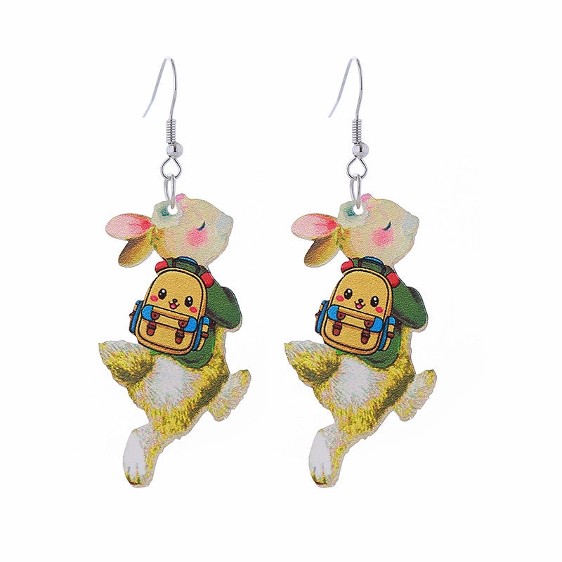 Wholesale Easter Acrylic Double Sided Printing Cute Childlike Rabbit Earrings