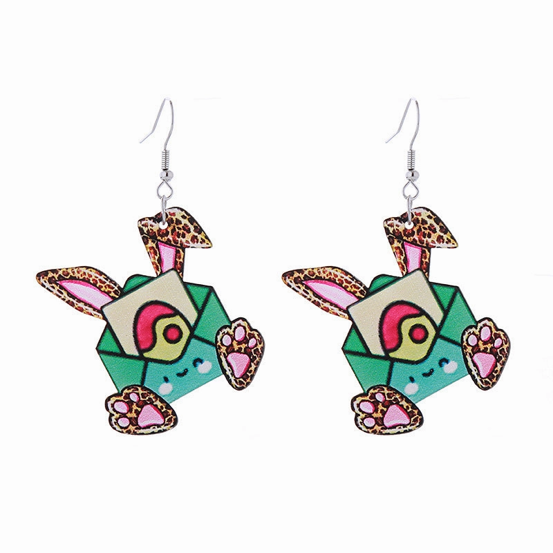 Wholesale Easter Acrylic Double Sided Printing Cute Childlike Rabbit Earrings