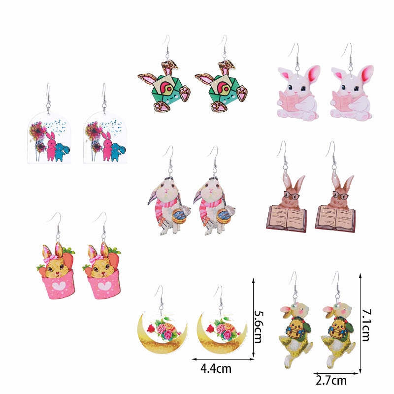 Wholesale Easter Acrylic Double Sided Printing Cute Childlike Rabbit Earrings