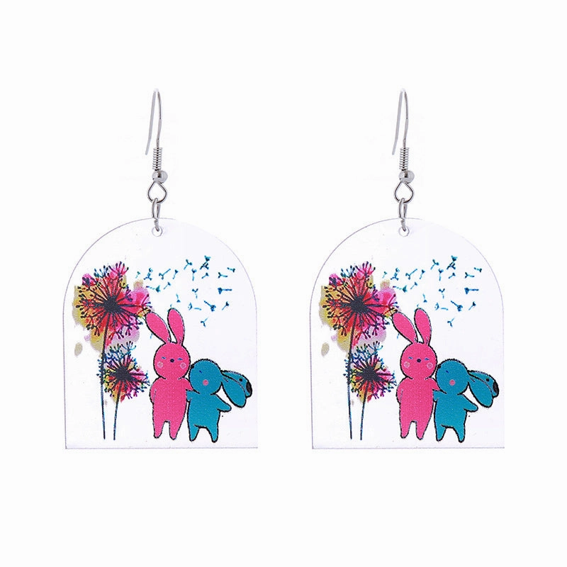 Wholesale Easter Acrylic Double Sided Printing Cute Childlike Rabbit Earrings