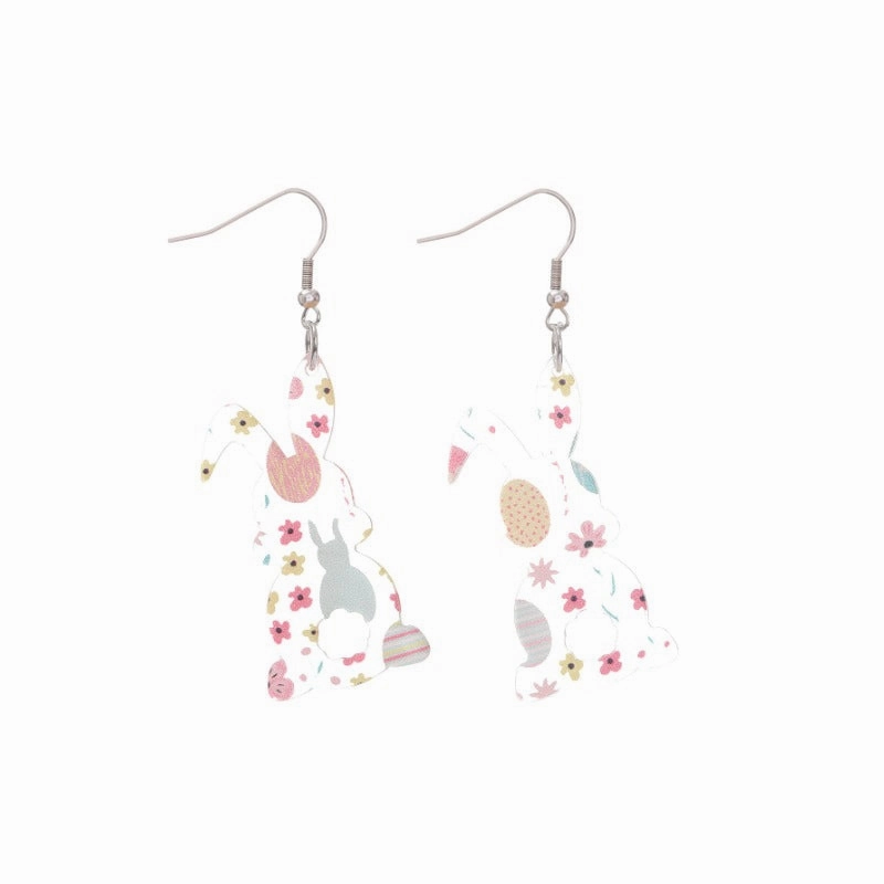 Wholesale Easter Acrylic Print Bunny Stripes Love Heart Fashion Contrast Color Personality Earrings