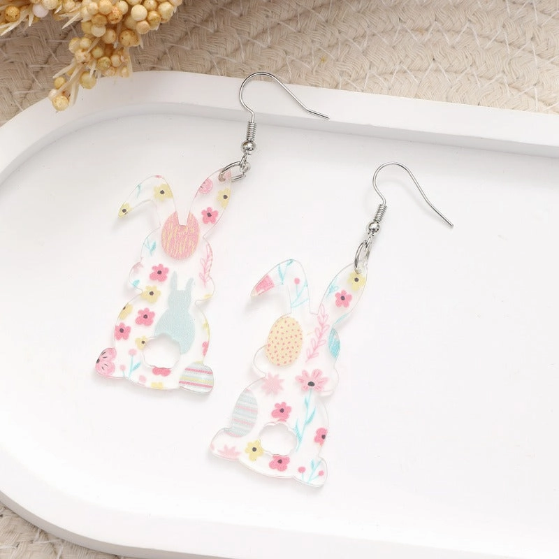 Wholesale Easter Acrylic Print Bunny Stripes Love Heart Fashion Contrast Color Personality Earrings