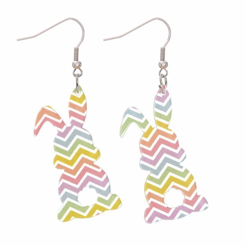 Wholesale Easter Acrylic Print Bunny Stripes Love Heart Fashion Contrast Color Personality Earrings