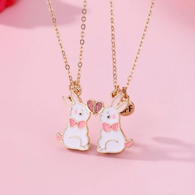 Wholesale Easter BFF Good Friend Alloy Dripping Oil Cute Rabbit Magnetic Pendant Necklace