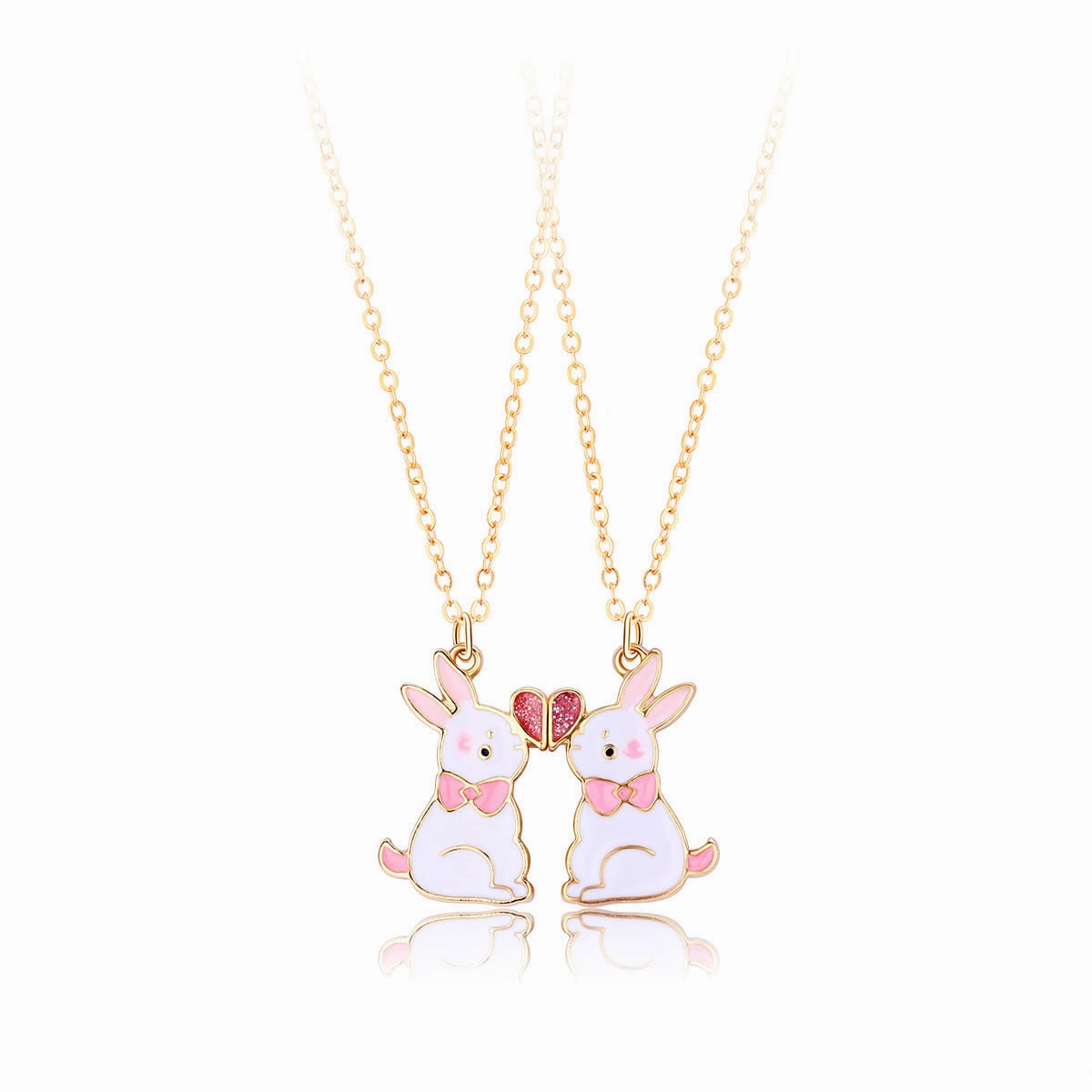 Wholesale Easter BFF Good Friend Alloy Dripping Oil Cute Rabbit Magnetic Pendant Necklace