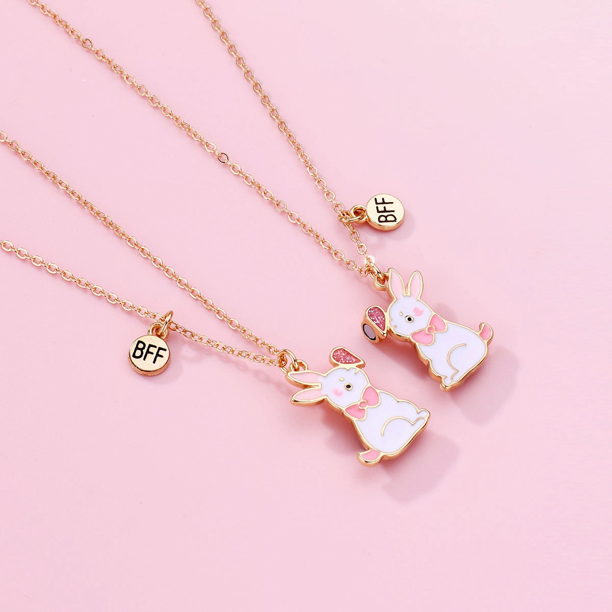 Wholesale Easter BFF Good Friend Alloy Dripping Oil Cute Rabbit Magnetic Pendant Necklace