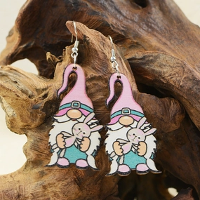 Wholesale Easter Bunny Dwarf Elf Wooden Earrings